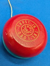 Vintage Red Blue Wooden Yo Yo With String "Trust in the Lord" N55 Cross USA