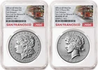 2 coin 2025 Morgan and Peace Reverse Proof Dollar Set NGC RP69 FR SF