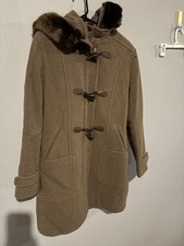 Pendleton Women s Fine Merino Wool Coat Camel Faux Fur Hood New Tags Unattached