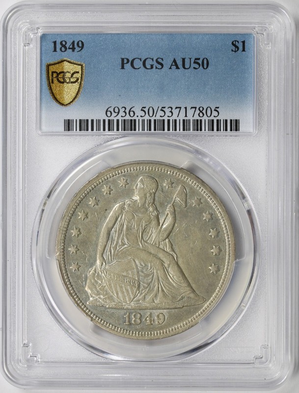 1849 $1 Liberty Seated Silver Dollar PCGS AU50 Better Date Early Type Coin