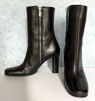 Bally Travia Italy Black Pebbled Leather Mid-Calf Boots Size 36 / US 5.5