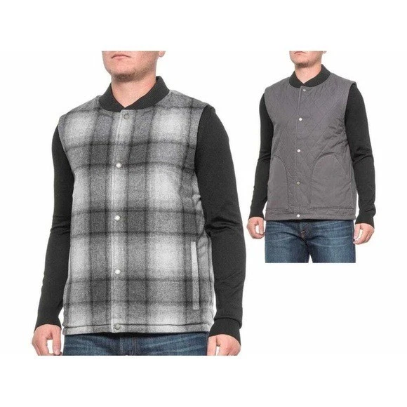 PENDLETON Sz XL Mens Reversible Canvas Vest Plaid Gray Grey Outdoor Camp