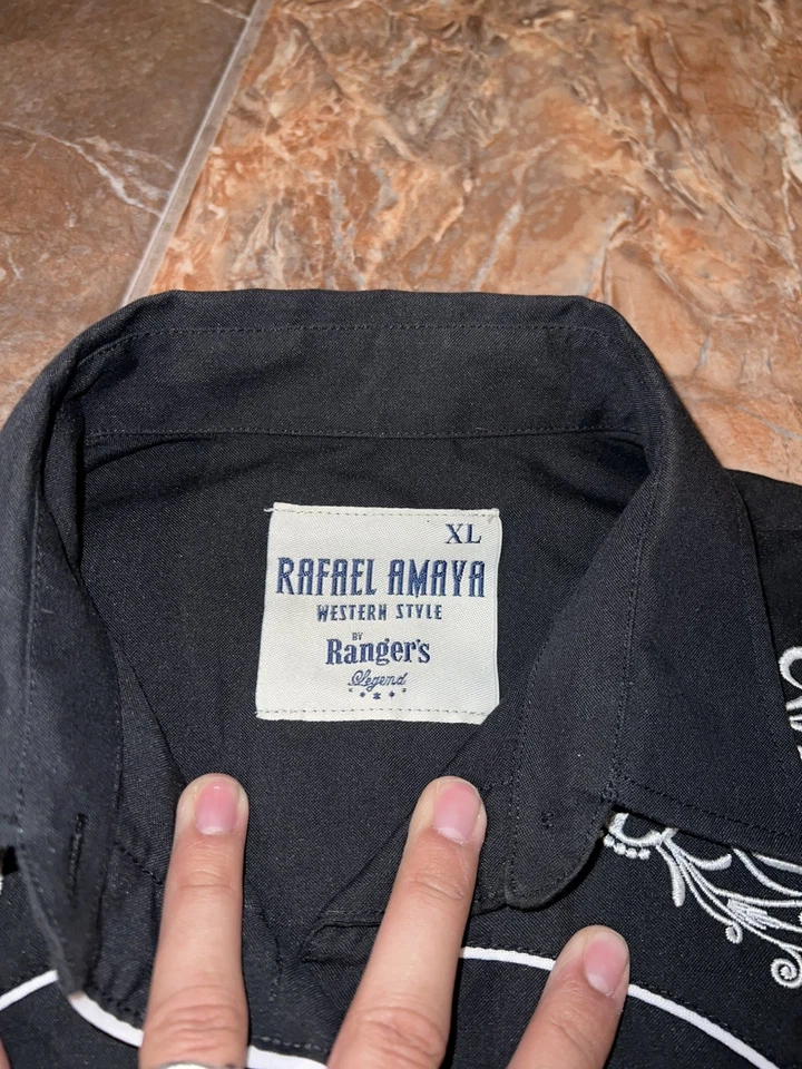 Camisa Rafael Amaya Para Hombre XL Negra Perla Snap Smile Rangers Bordada Western Foto 2 de 4