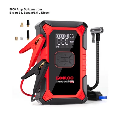 Banco de energía de arranque de coche GOOLOO A3 con compresor de aire 3000A 12V automóvil Booster DE