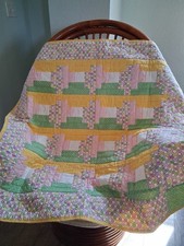 So Cute 36 x 36 Handmade Baby Quilt-Girl-Boy-Bedding-Crib-Yellow-Green-Pink-- S 