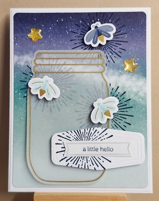 STAMPIN UP SUMMER NIGHTS * A LITTLE HELLO * LG CARD KIT x6, JAR OF FIREFLIES!