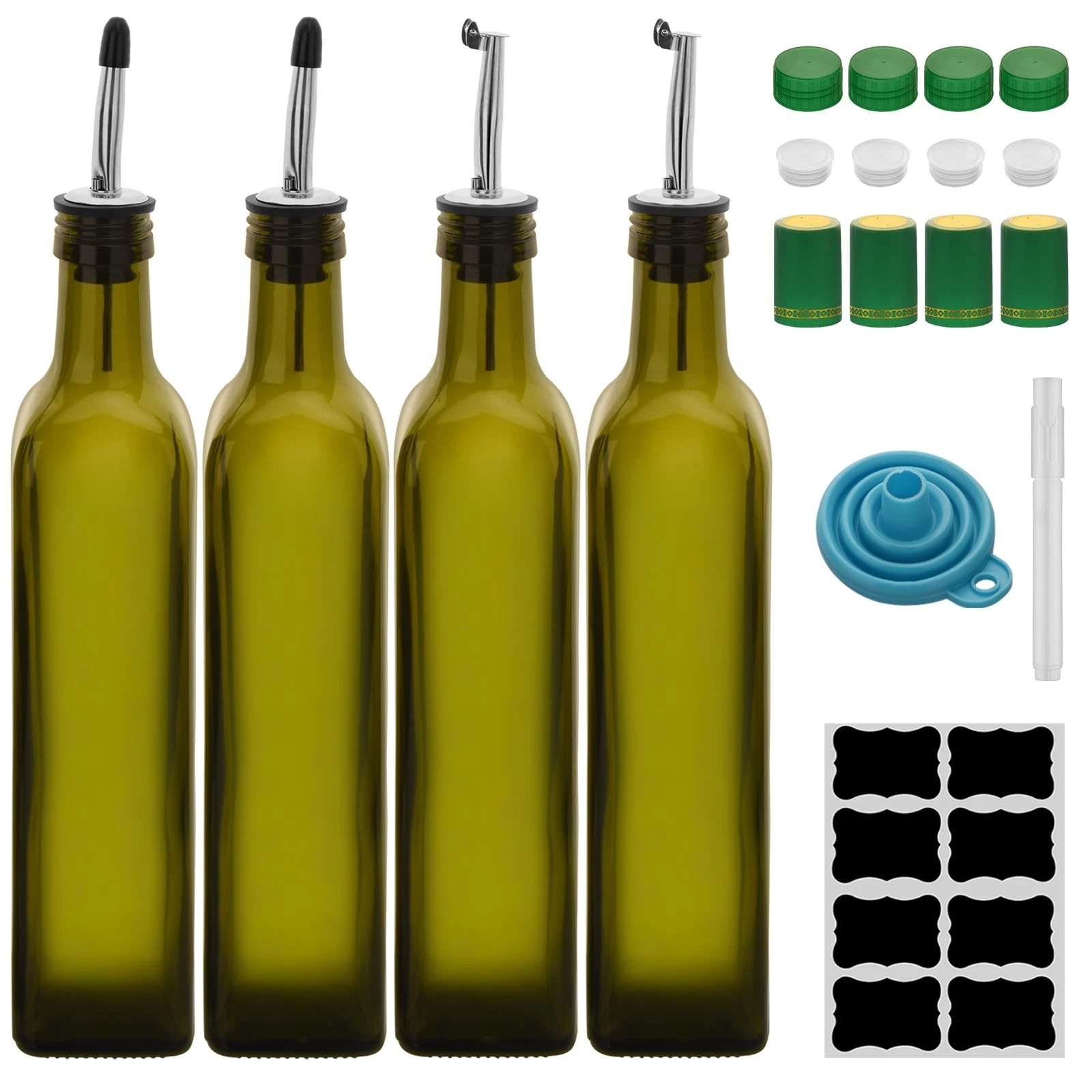 eispap 17oz 4 Pcs Olive Oil Dispenser Bottle,500ml Glass 2.5"W x 12"H, Green