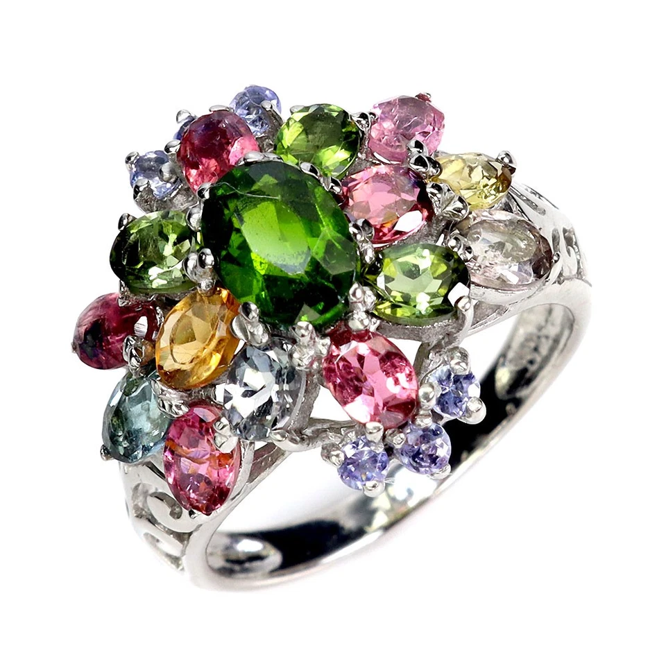 925 Anello Argento Sterling Ovale Cromo Diopside 7x5mm Tormalina Gemma Misura 7 - Immagine 2 di 4