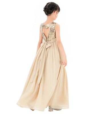 Sequin Heart Cutout A-line Flower Girl Dress Chiffon Girls Dress Pageant Dresses