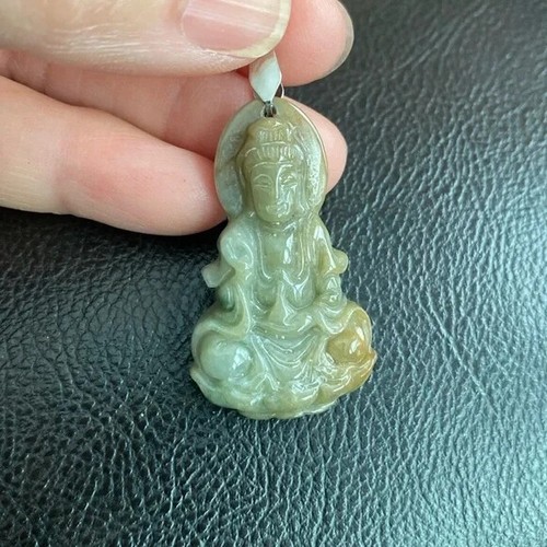 Lady Kwan Yin Quan Yin Carved Buddha Natural Real Religious Jade Pendant - Picture 9 of 9