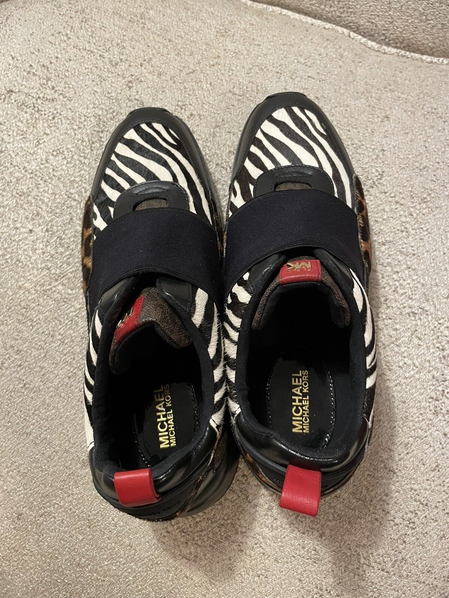 Michael Michael Kors Cosmo Animal-Print Calf Hair Slip-On Sneakers NWOB  Size