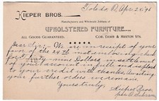 OHIO TOLEDO KIEPER BROS FURNITURE POSTED 1896 TO E. D. KEENER, PAINESVILLE OHIO.