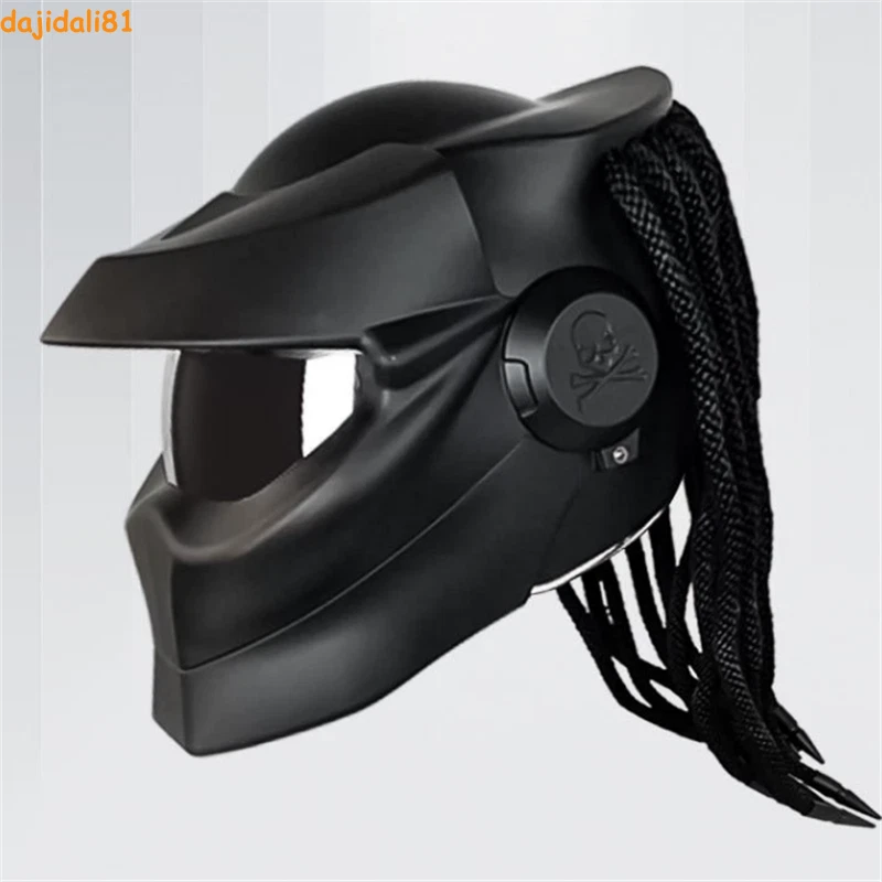 Alien vs. Casco de motocicleta Predator cara completa luz LED protector solar lente trenza Foto 3 de 4