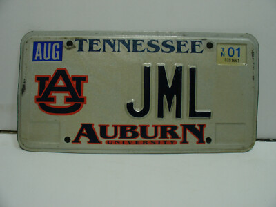 2001 Tennessee License Plate AU JML Auburn University Vanity