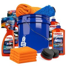 SONAX Ceramic Autoshampoo + Versiegelung + Politur Set mit Eimer + Zubehör