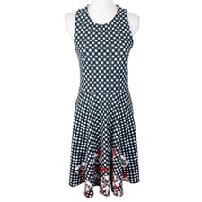 Leota Dress Women Small Gingham Plaid Floral Hem Sleeveless Fit Flare Casual