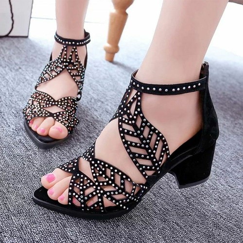 Zapatos De Tacón Alto Sandalias De Moda Zapato Estilo Encaje Flores Para  Mujer | eBay