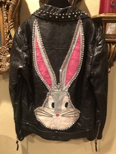 100% Authentic Gucci Black Studded Embroidered Crystal Bugs Bunny Leather Jacket