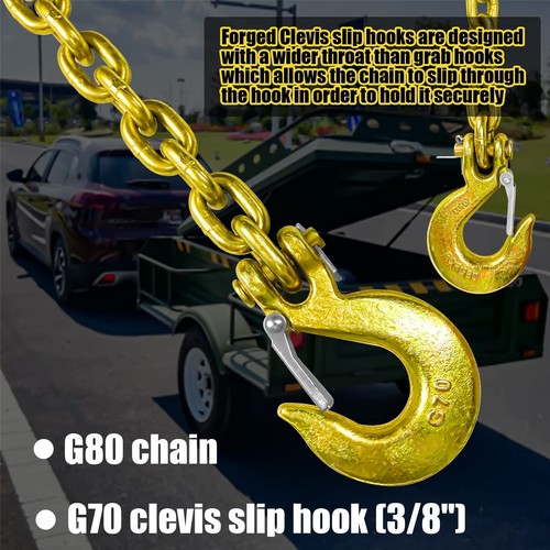 G80 Trailer Safety Chain 35 Inch | Tow Chain with 3/8'' Clevis Snap Hook| 2-Pack - Picture 4 of 7