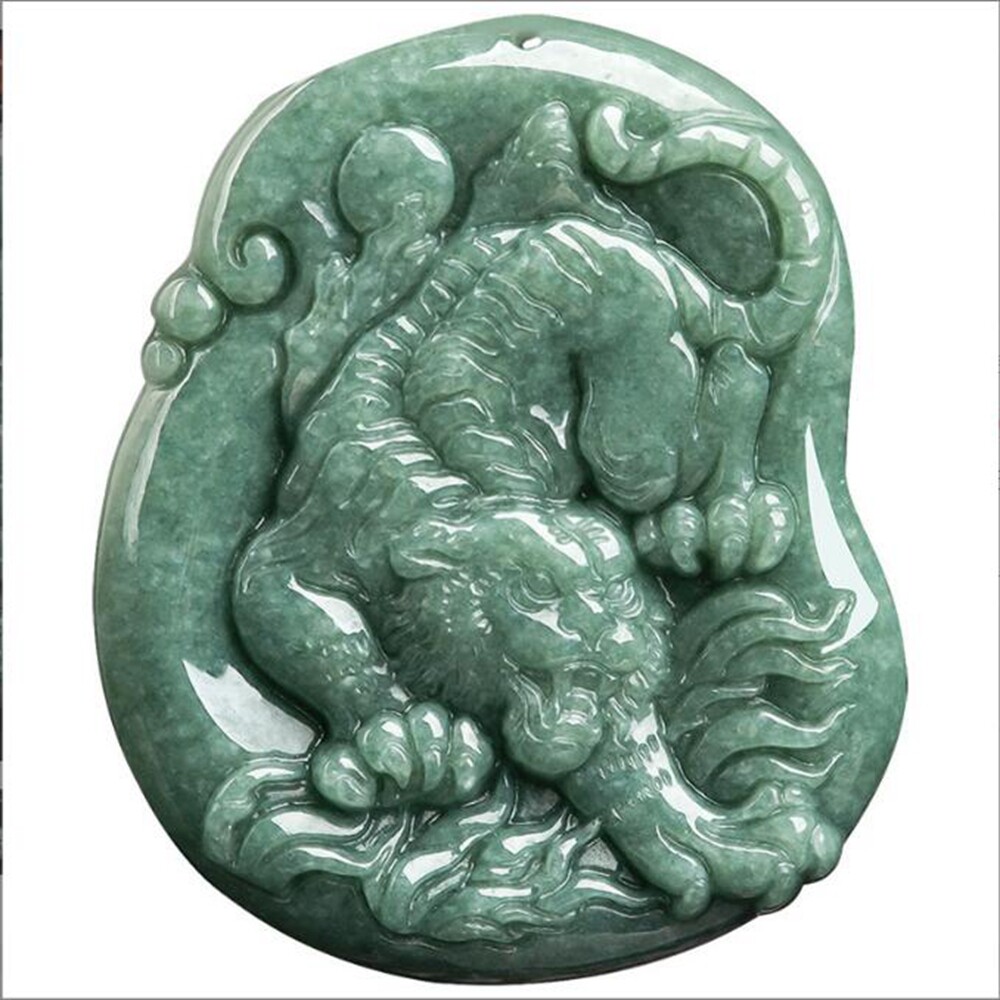 Certified Green Natural Burma Grade A Jade jadeite Zodiac Tiger Pendant Necklace