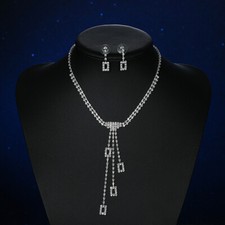Womens Platinum Plated AAA CZ Crystal Earrings Necklace Bridal Wedding Set DN01