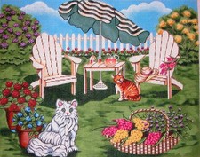 KW 6060 Backyard Cat Scene with Chairs HP Hand Painted Needlepoint Canvas