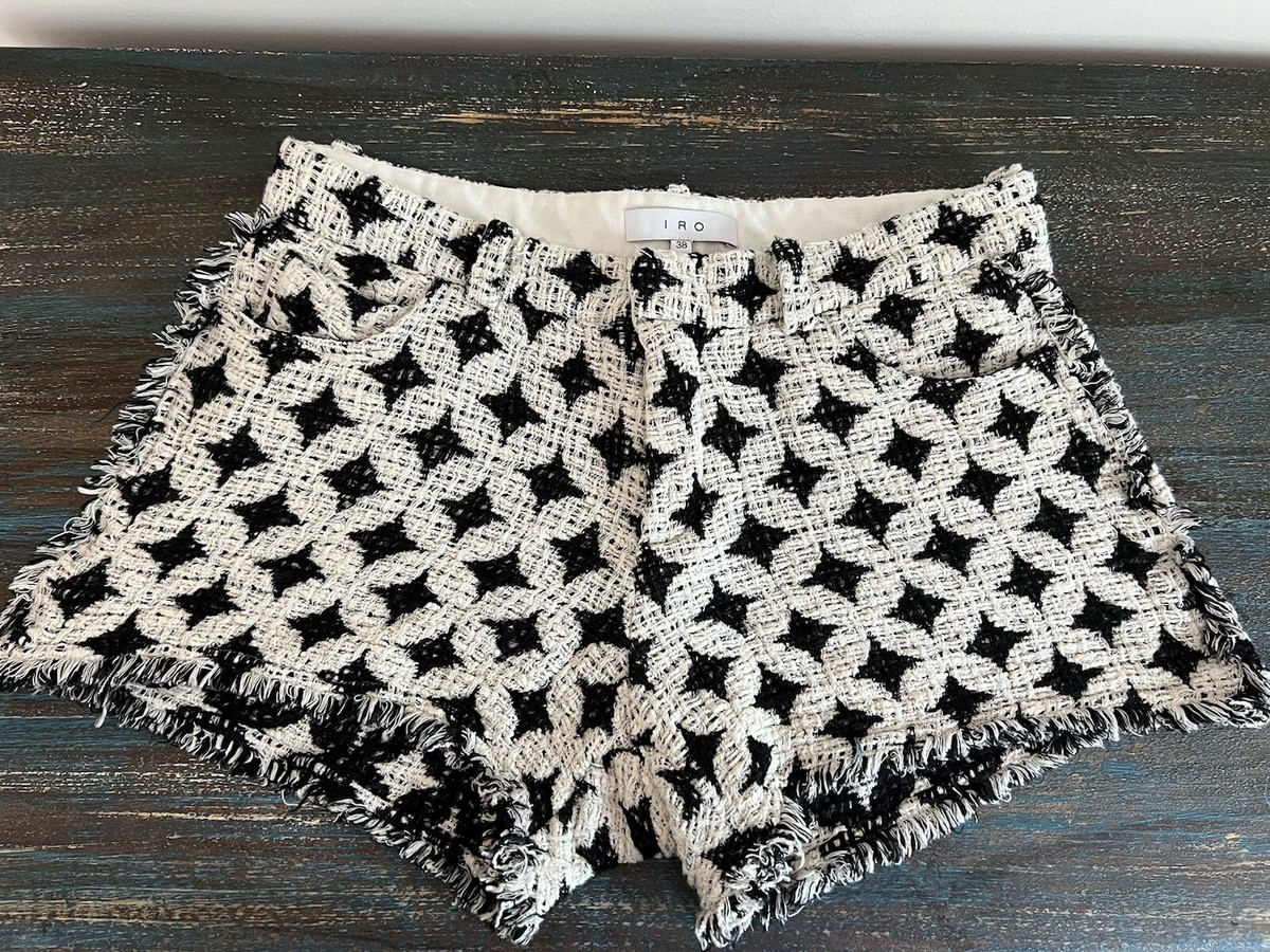 IRO Haris Boucle Tweed Shorts Size 38 White Black Diamond Frayed