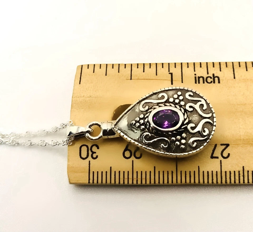 Joyería de cremación de plata de ley 925 conmemorativa amatista lágrima cenizas recuerdo Foto 3 de 4