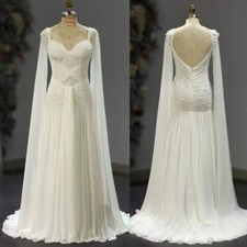Vintage Chiffon Wedding Dresses with Cape Backless A Line Straps Bridal Gowns