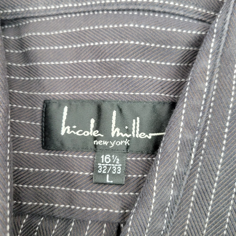 Рубашка мужская Nicole Miller большая черная полоса платье на пуговицах оксфорд 16,5–33 для взрослых - Изображение 4 из 4