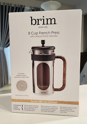 Brim 8 Cup French Press, Quickly Brew Coffee in Under 5 Minutes, Classic Design