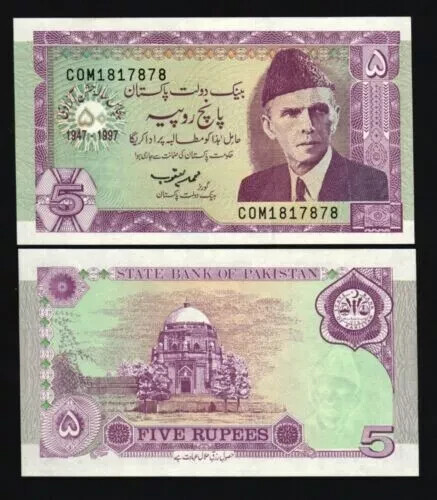 PAKISTAN 5 RUPEES P-44 1997 X 100 Pcs UNC Tone BUNDLE Lot COMMEMORATIVE BANKNOTE - Picture 5 of 5