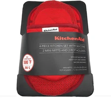 NEW KitchenAid 4 Piece Silicone Kitchen Set 2 Oven Mitts/2 Pot Holders Red