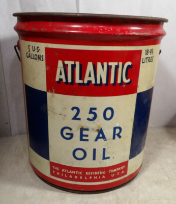 Vintage Atlantic 250 Gear Oil Empty 5-Gal Metal Bucket Can Pail