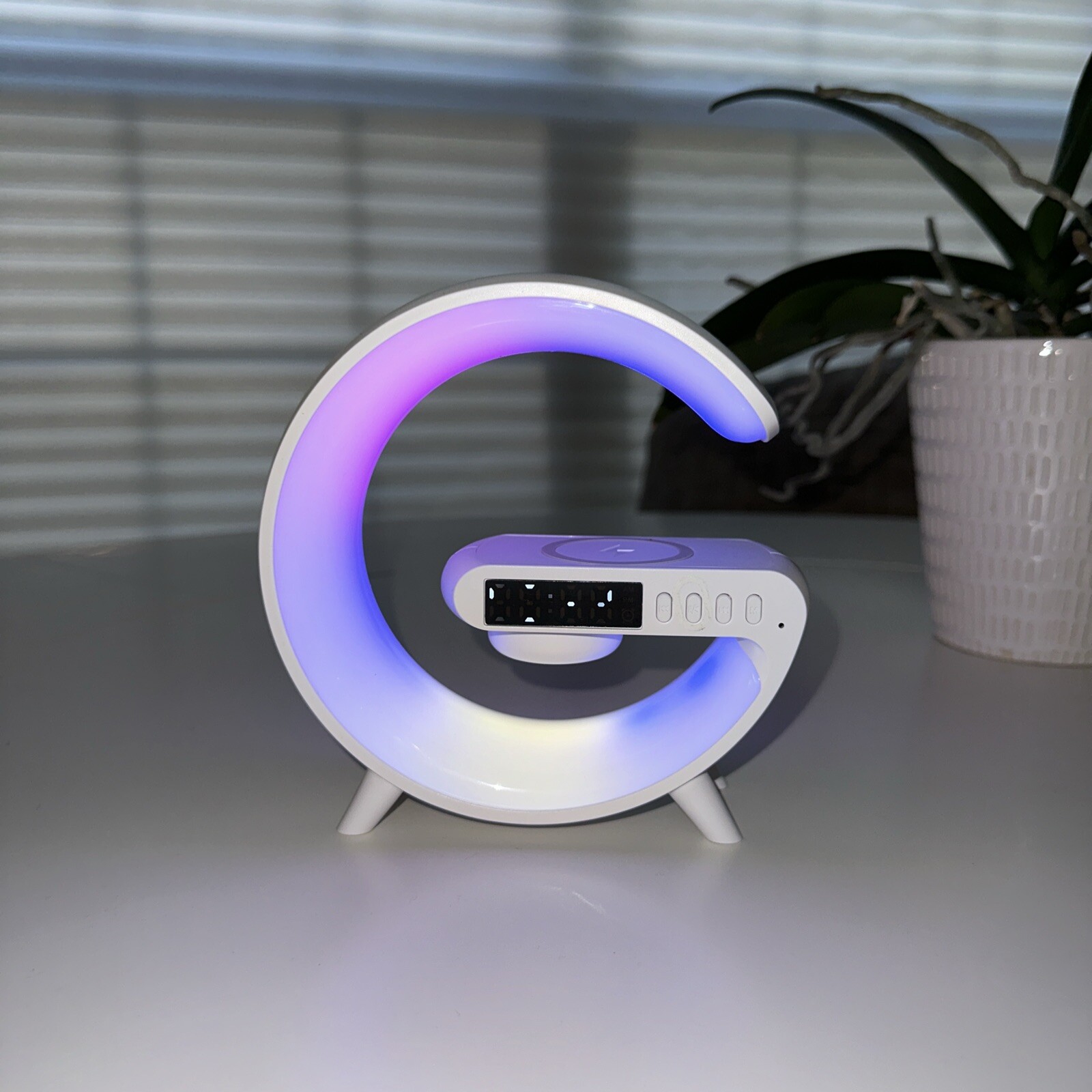 LED Lamp with Bluetooth Speaker and Charger, Distinctive Design Alarm Clock for