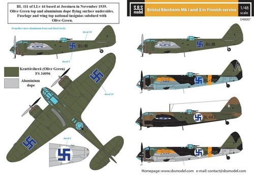SBS SB-D48007 1/48 Bristol Blenheim Mk.I/II in Finnish Service - Picture 2 of 4