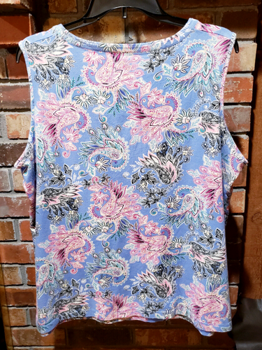 TALBOTS-2X-Blue with Pink Paisley Sleeveless, V-neck Top - Picture 5 of 11