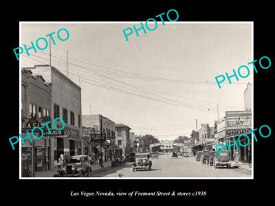 OLD LARGE HISTORIC PHOTO OF LAS VEGAS NEVADA VIEW OF FREMONT ST & STORES c1930