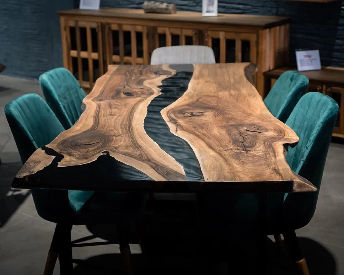 Black Epoxy Resin River Table Top For Handmade