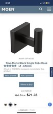   Moen BP1803BL Triva Single Robe Hook, Matte Black