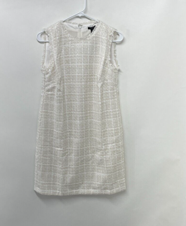navy blue dress for baby girl Ann Taylor Women's 4P Fringe Tweed Shift Dress Winter White Petite 588315  NEW