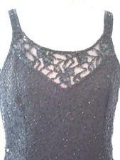 Vintage Beaded Drama black mini cocktail evening wedding party dress SIZE L 10