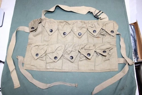Original US Military WW1 Grenade Vest 11 Pocket Pouch 1918 Khaki Canvas Vest V38