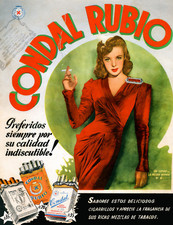 Póster de cigarrillo vintage Condal Rubio Art Deco arte de pared dama fumadora impresión 24x36