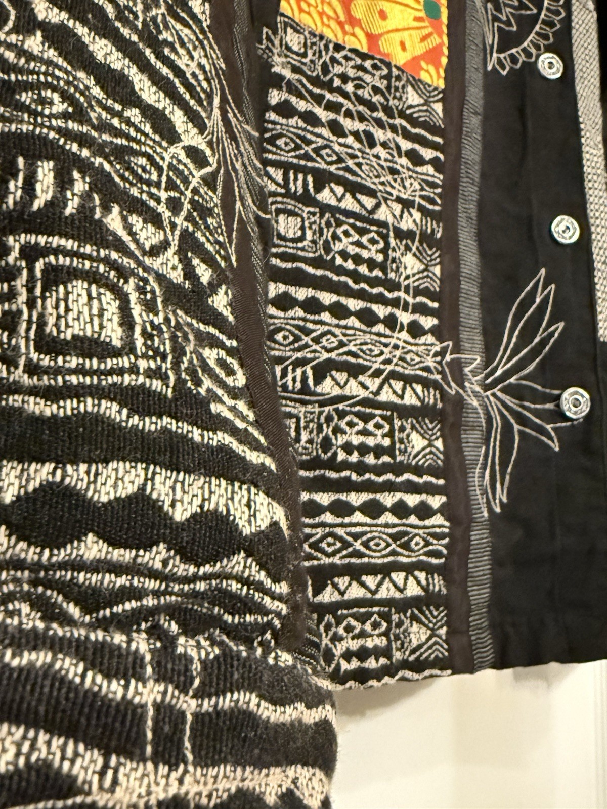 Chicos Jacket Patchwork Black White Yellow Fabric… - image 6