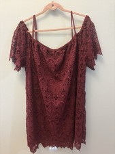 SHARAGANO Burgundy  Eyelet Cold Shoulder Shift Dress Sz 24W
