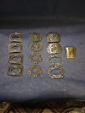 6 Sets Antique 1910's Victorian Steel  Pewter Cut Shoe Clips,  1