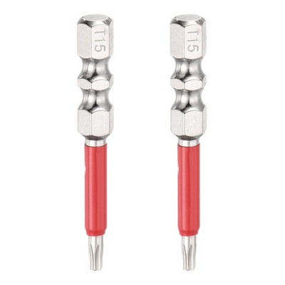 2pcs TT15 Torx Head Screwdriver Bit 1/4'' Hex Shank 2'' Magnetic with Hole Tip