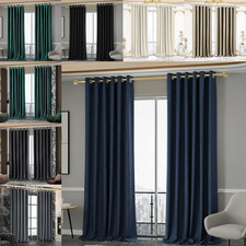 100% Blackout Curtains Pair Thick Thermal Insulated Eyelet Ring Top Ready Made