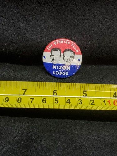 Vintage Tin Political Pinback Button THE WINNING TEAM NIXON AND LODGE - Picture 7 of 7